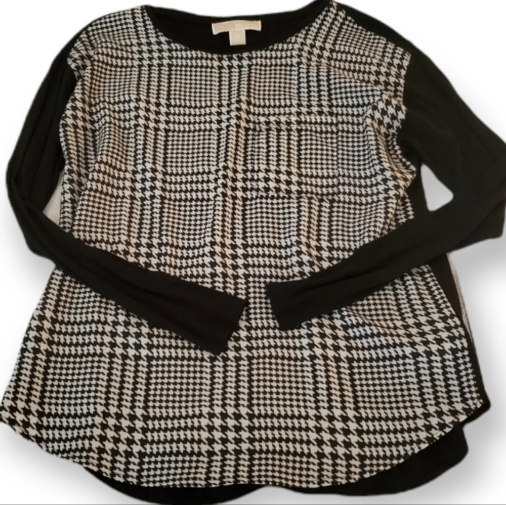 Michael Kors Long Sleeve Houndstooth Top